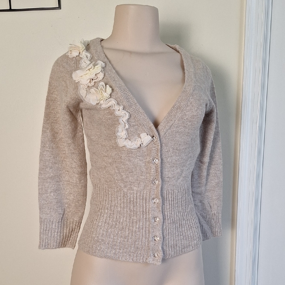 XOXO Beige Cardigan with Floral Accents Size Small